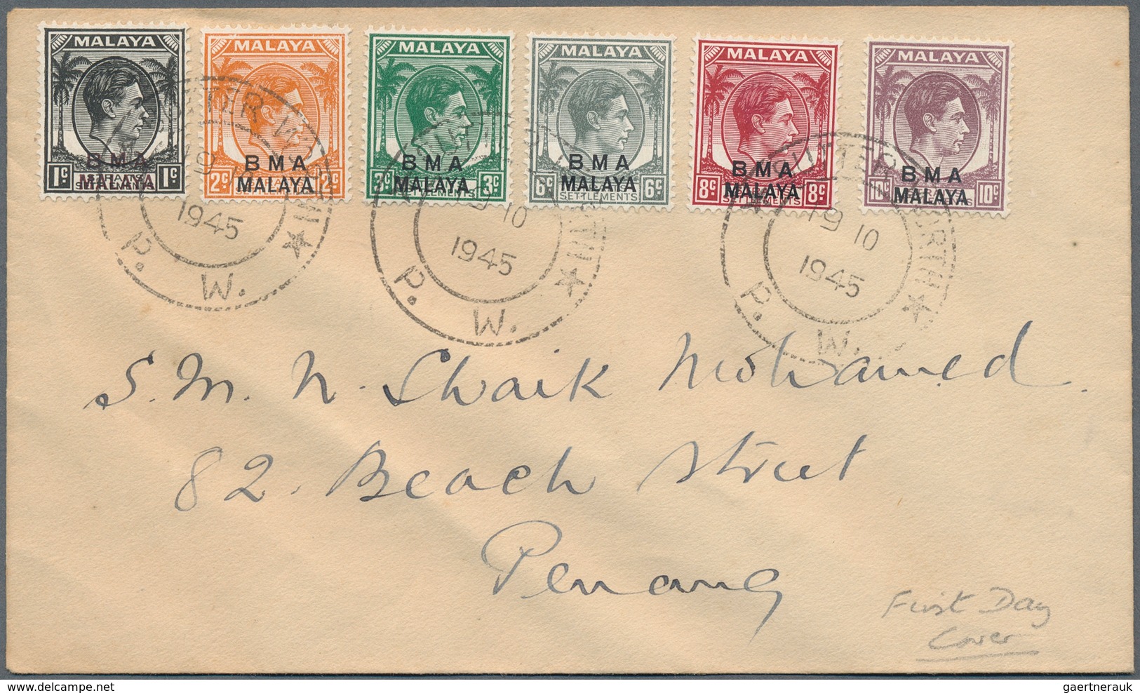 05621 Malaiische Staaten - Britische Militärverwaltung: 1945 (19.10.), Six Different KGVI Stamps With 'BMA - Malaya (British Military Administration)