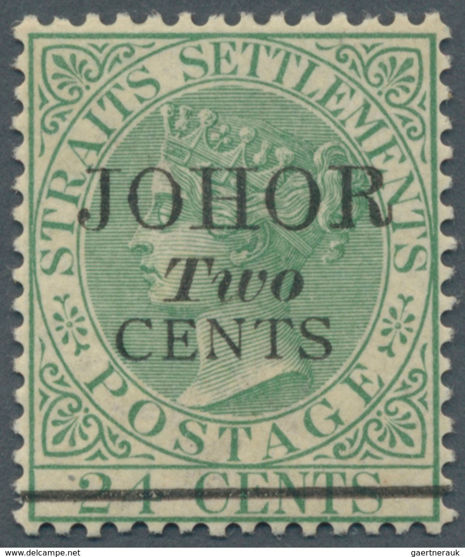 05636 Malaiische Staaten - Johor: 1891, Straits Settlements QV 24c. Green With Opt. 'JOHOR / Two / CENTS' - Johore