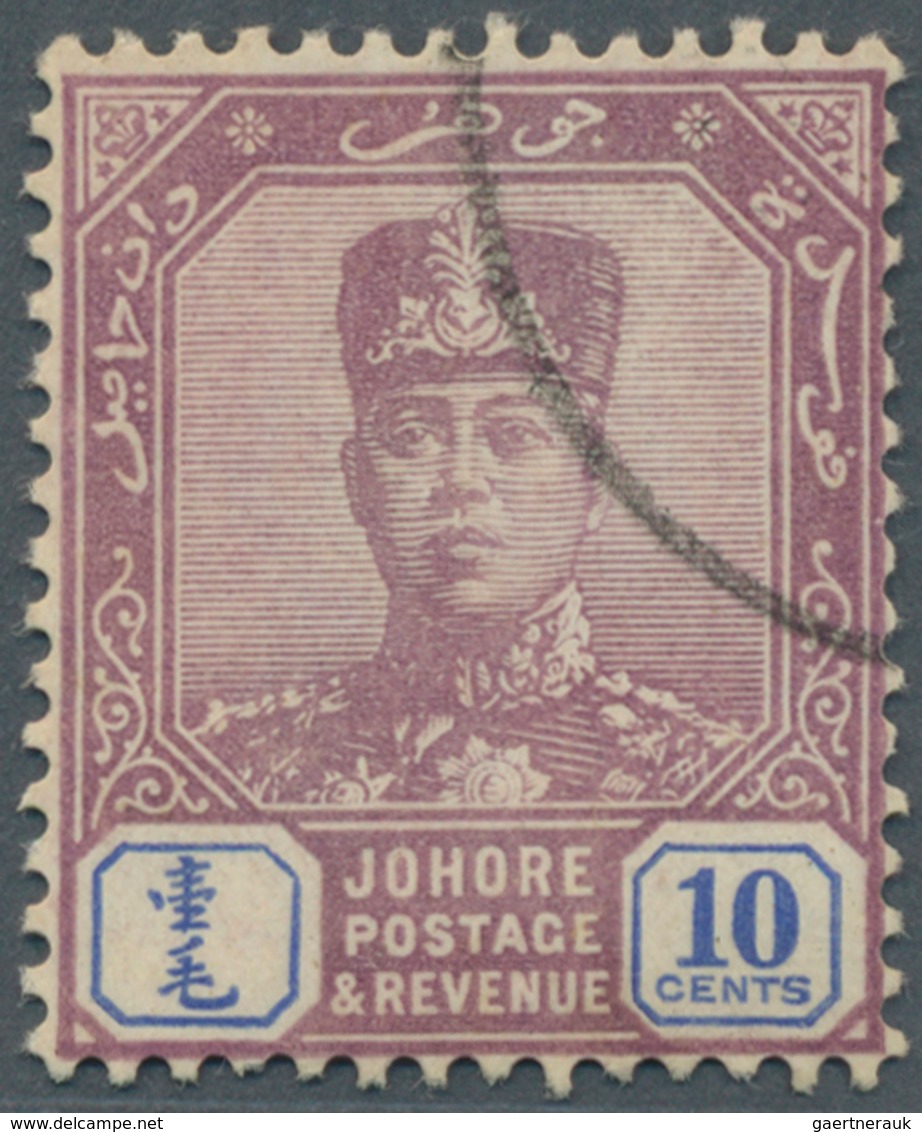 05678 Malaiische Staaten - Johor: 1922, Sultan Sir Ibrahim 10c. Purple/blue With INVERTED Wmk. Mult. Scrip - Johore