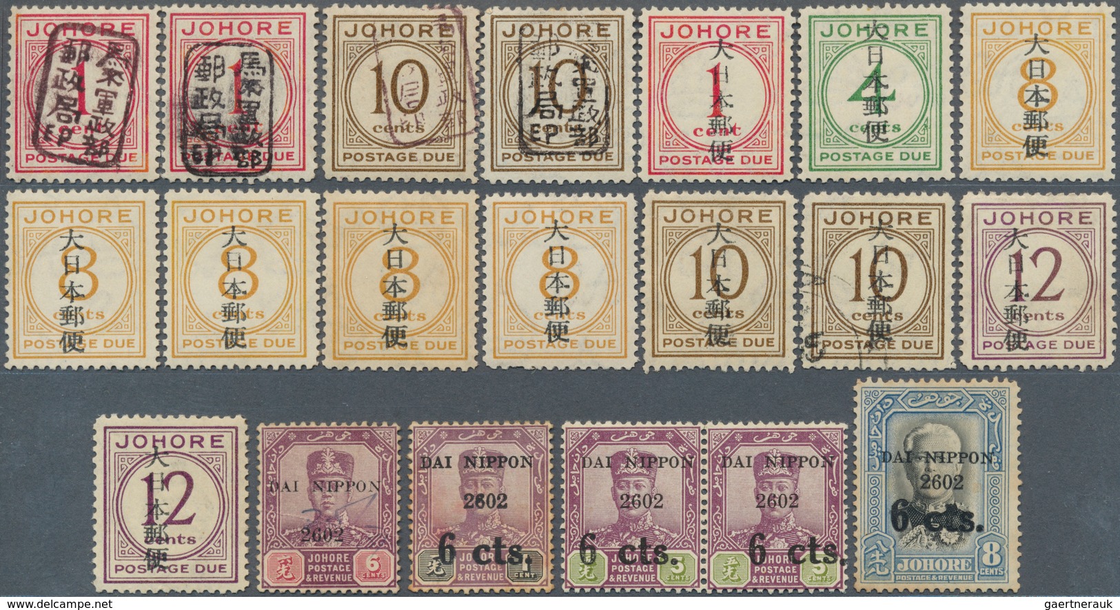05815 Malaiische Staaten - Johor-Portomarken: Japanese Occupation, 1942, Dues With Small Seal (4) Or 'dain - Johore