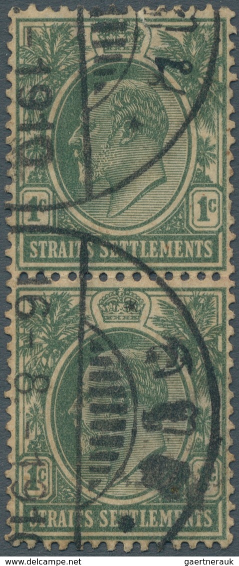 05827 Malaiische Staaten - Kedah: 1910 SATOOL, Straits Settlements KEVII. 1c. Blue-green Vertical Pair Use - Kedah