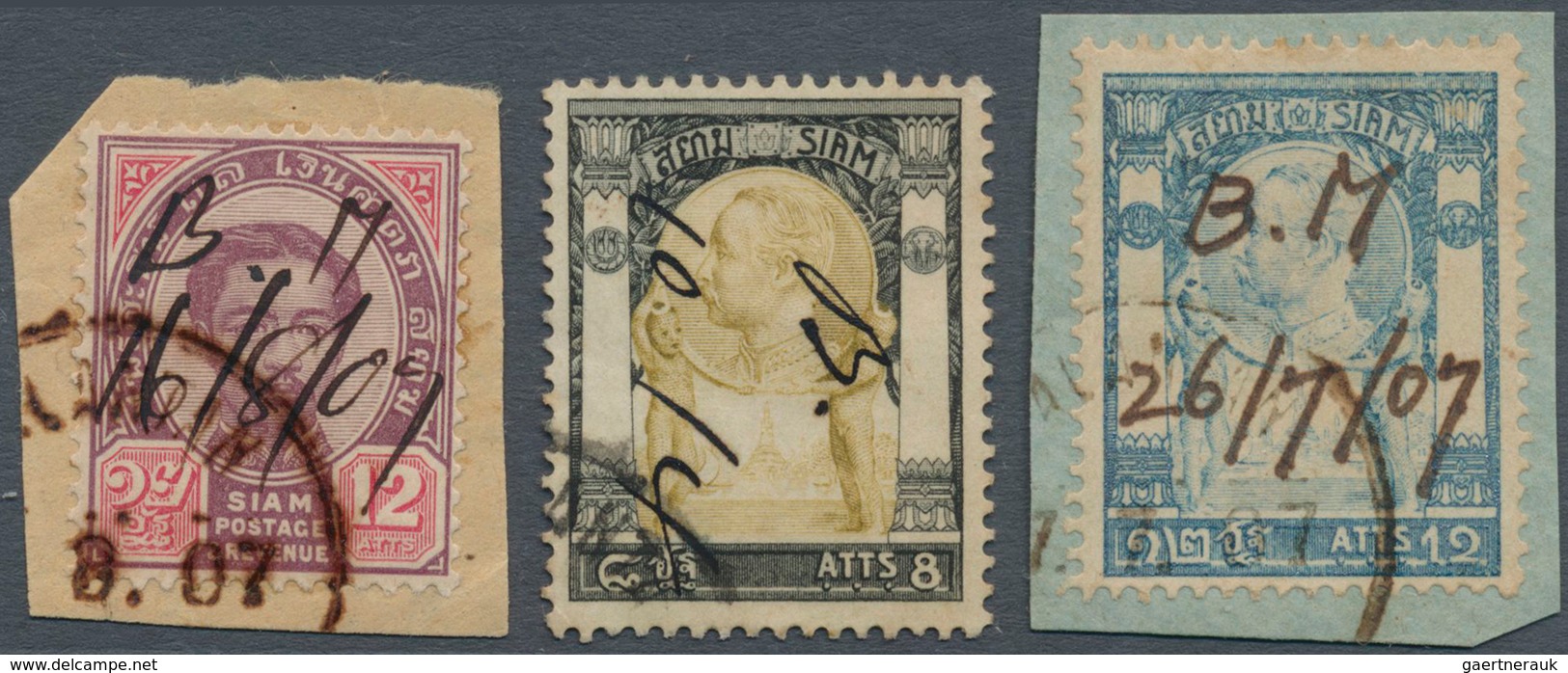 05962 Malaiische Staaten - Kelantan: 1887/1905: Three SIAM Stamps Used At BATU MENGKEBANG P.O. And Cancell - Kelantan