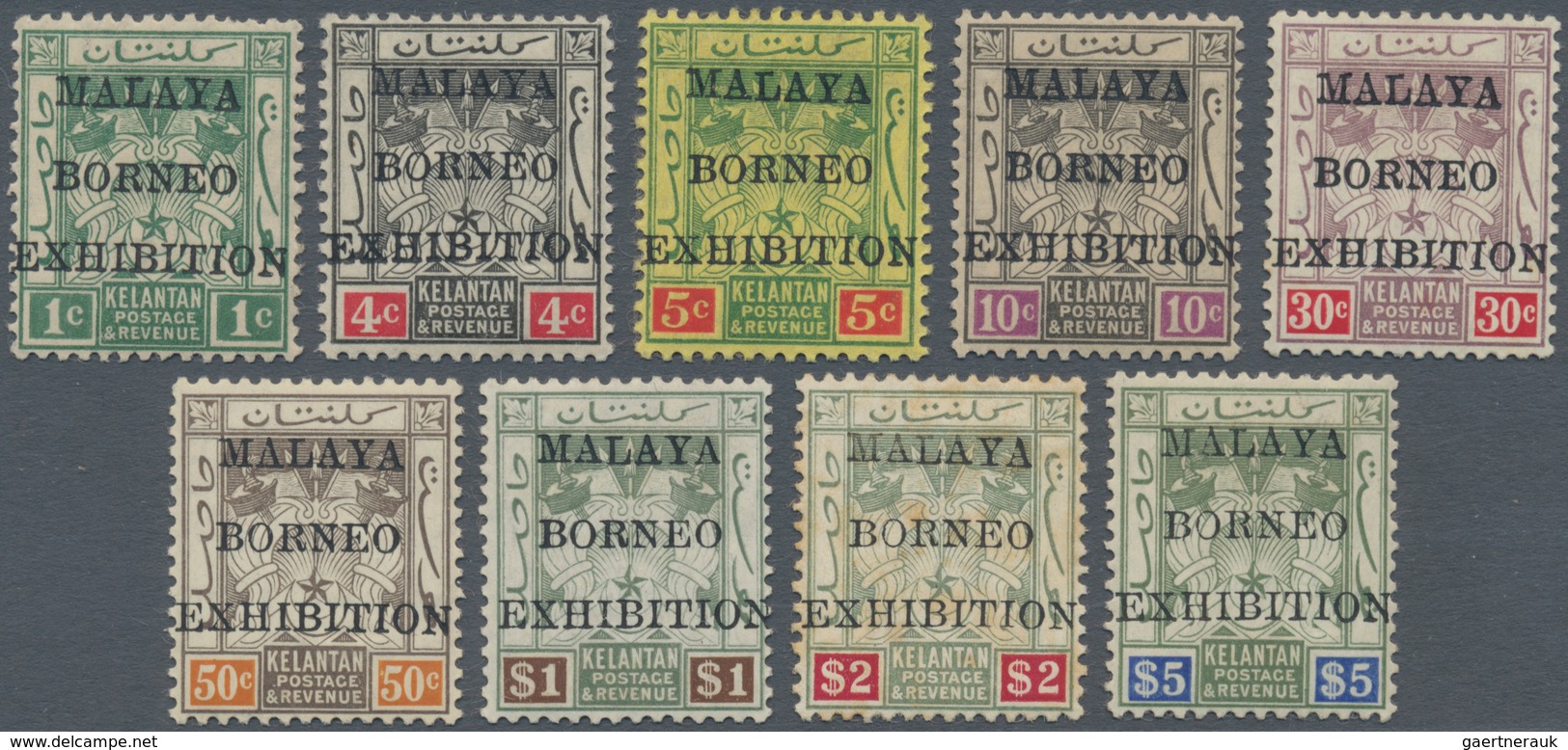 05978 Malaiische Staaten - Kelantan: 1922, Malaya-Borneo Exhibition Complete Set Of Nine, Mint Hinged With - Kelantan