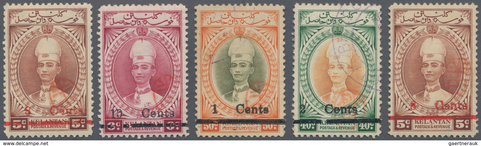 06017 Malaiische Staaten - Kelantan: Japanese Occupation, 1942, Handa Seal: Unused Mounted Mint 8 C./5 C. - Kelantan