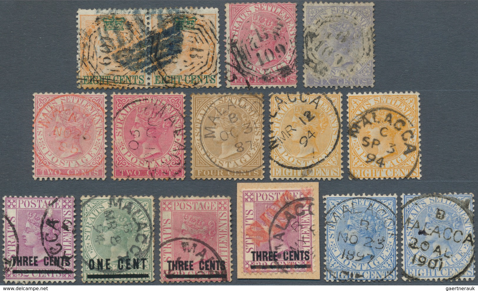 06035 Malaiische Staaten - Malakka: 1867-1894, Selection Of 15 Stamps Of Straits Settlements Used In Malac - Malacca