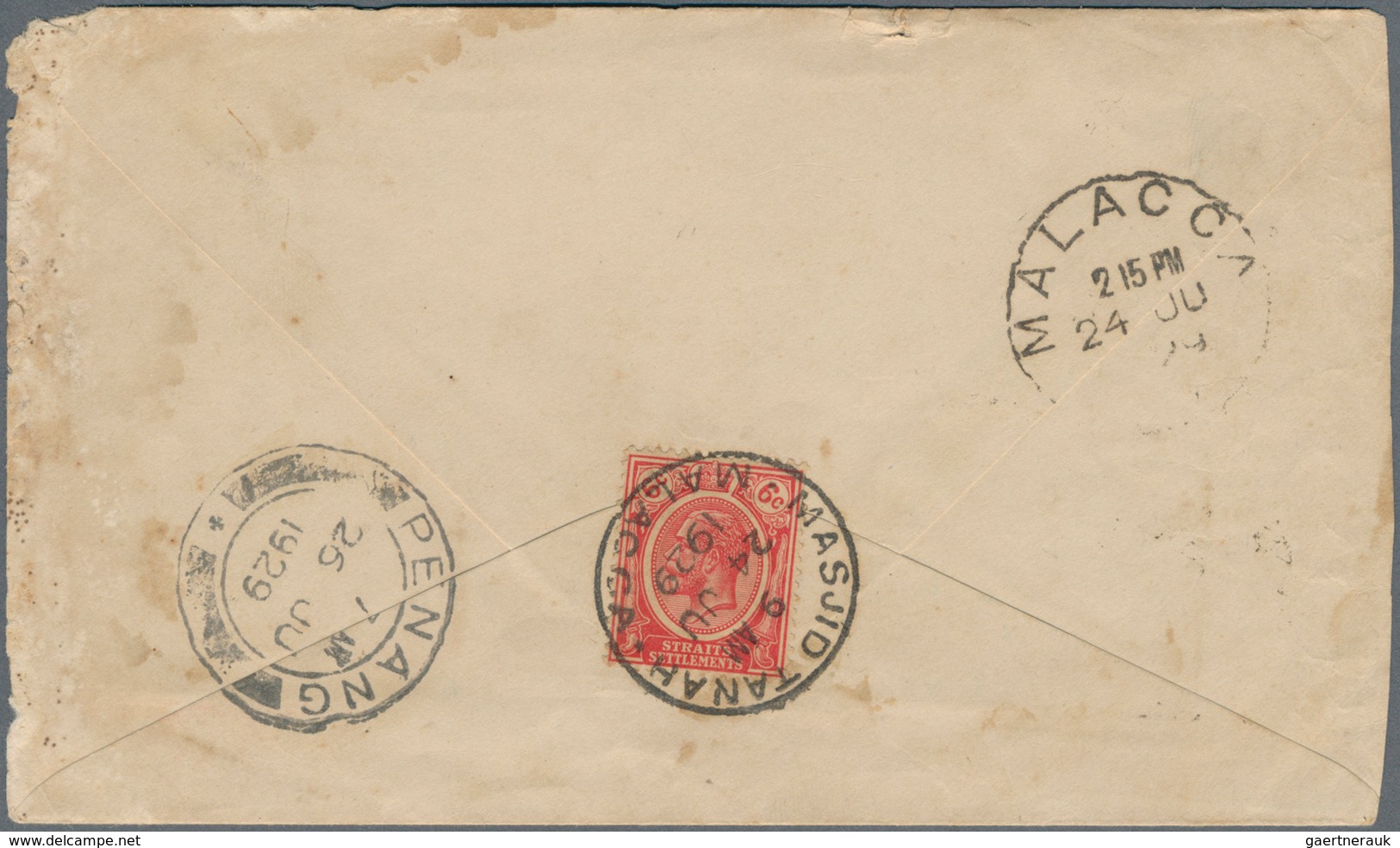 06052 Malaiische Staaten - Malakka: 1929, MASJID TANAH: Straits Settlements KGV 6c. Scarlet Single Use On - Malacca