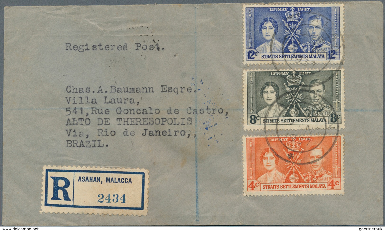 06059 Malaiische Staaten - Malakka: 1937, ASAHAN: Straits Settlements Coronation Set On Front And 3 X KGV - Malacca