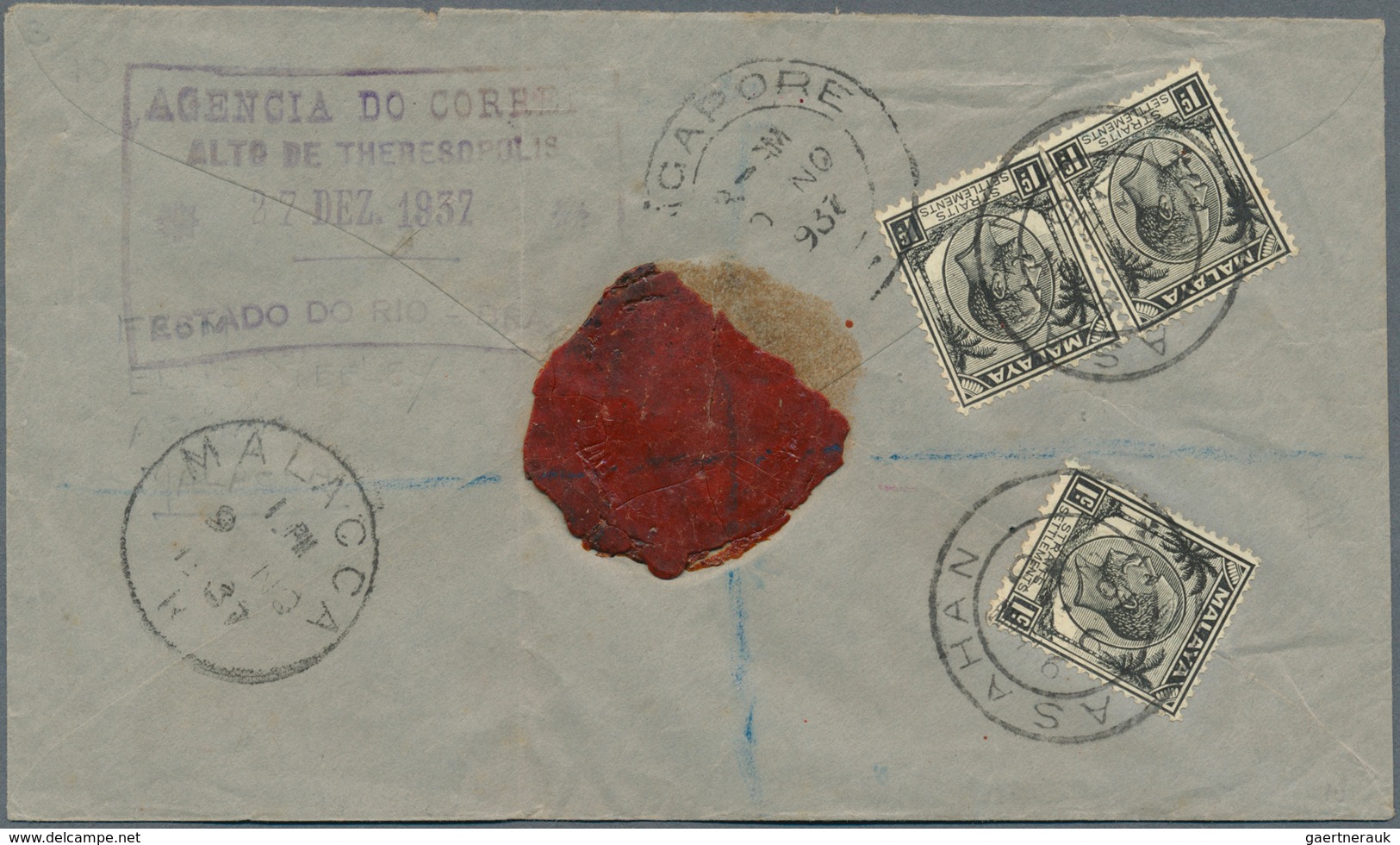 06059 Malaiische Staaten - Malakka: 1937, ASAHAN: Straits Settlements Coronation Set On Front And 3 X KGV - Malacca