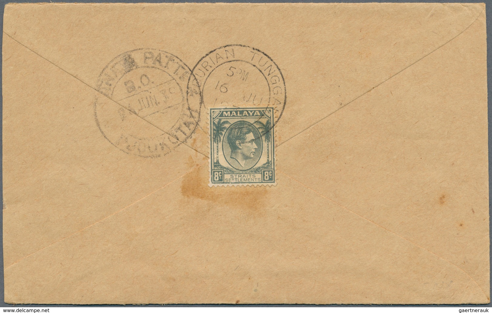 06060 Malaiische Staaten - Malakka: 1938, DURIAN TUNGGAL: Straits Settlements KGVI 8c. Grey Single Use On - Malacca