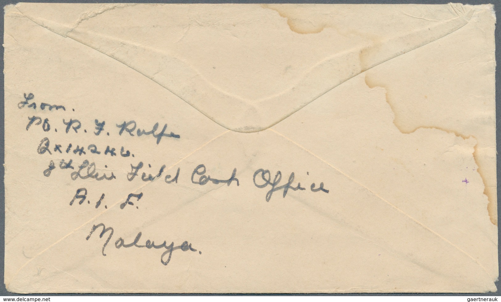 06064 Malaiische Staaten - Malakka: 1941, Australia WWII YMCA Airmail Envelope With Printed Red 'POSTAGE P - Malacca