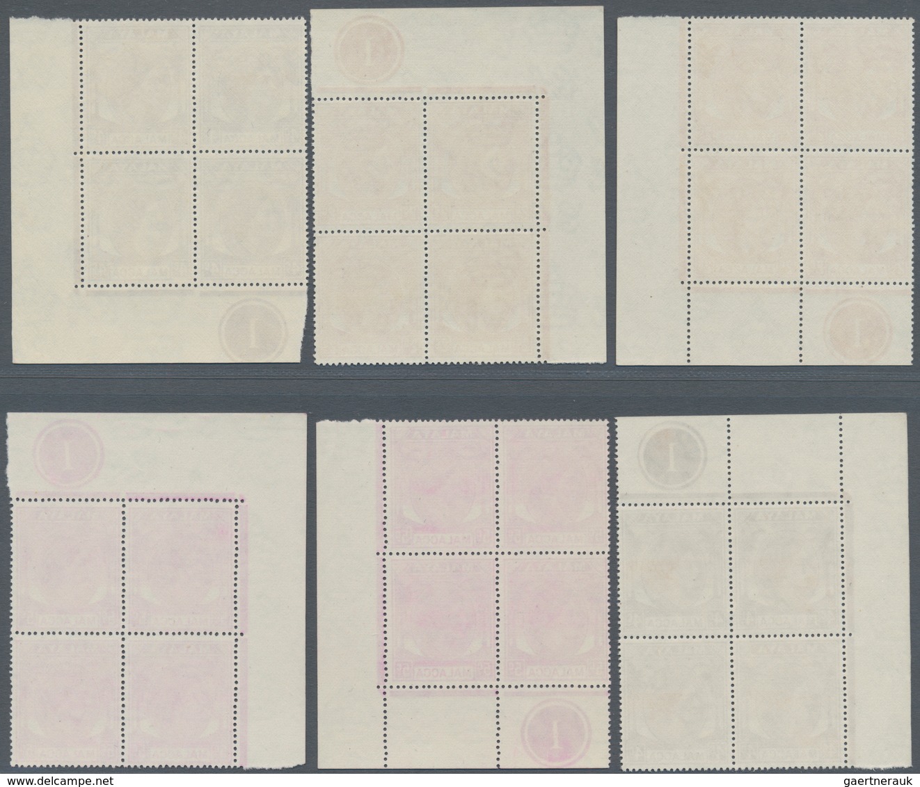 06084 Malaiische Staaten - Malakka: 1954, QEII, 2c., 4c., 5c., 10c., 30c. And 35c., Ten Marginal Block Of - Malacca