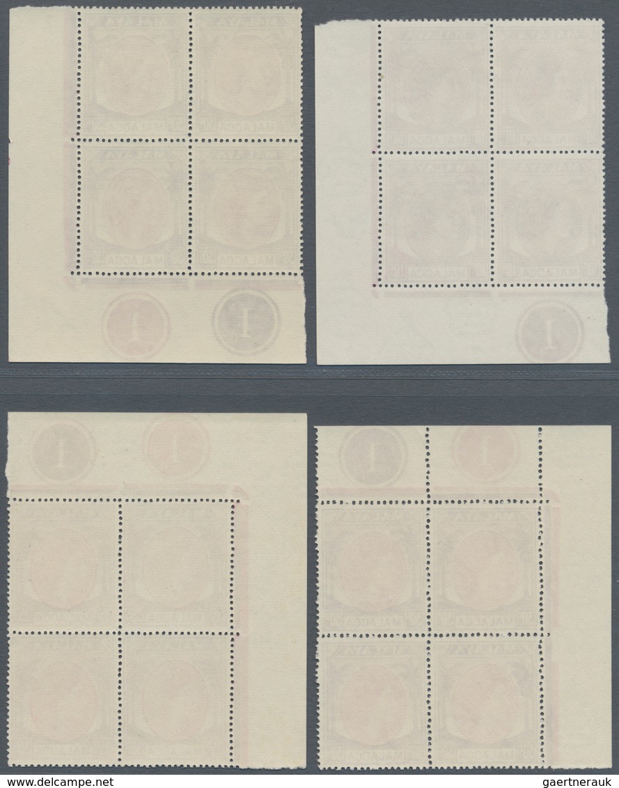 06084 Malaiische Staaten - Malakka: 1954, QEII, 2c., 4c., 5c., 10c., 30c. And 35c., Ten Marginal Block Of - Malacca