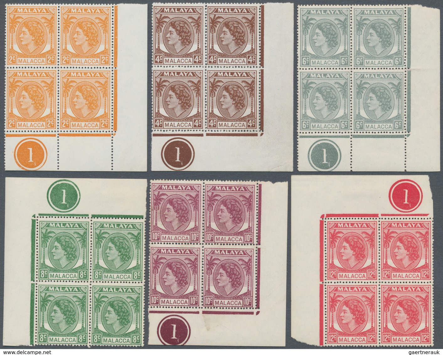 06085 Malaiische Staaten - Malakka: 1954, QEII, 2c., 4c., 6c., 8c., 10c., 12c., 30c., 35c. And 50c., Ten M - Malacca