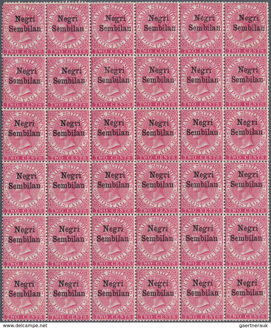 06090 Malaiische Staaten - Negri Sembilan: 1891, 2c. Bright Rose, Block Of 36, Fresh Colour, Four Corner S - Negri Sembilan