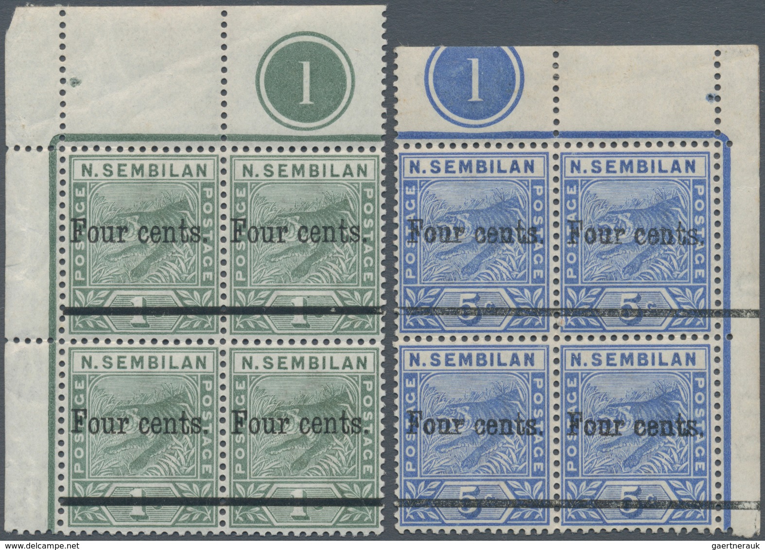 06100 Malaiische Staaten - Negri Sembilan: 1898, Revaluation Overprints, 4c. On 1c. Green And 4c. On 5c. B - Negri Sembilan