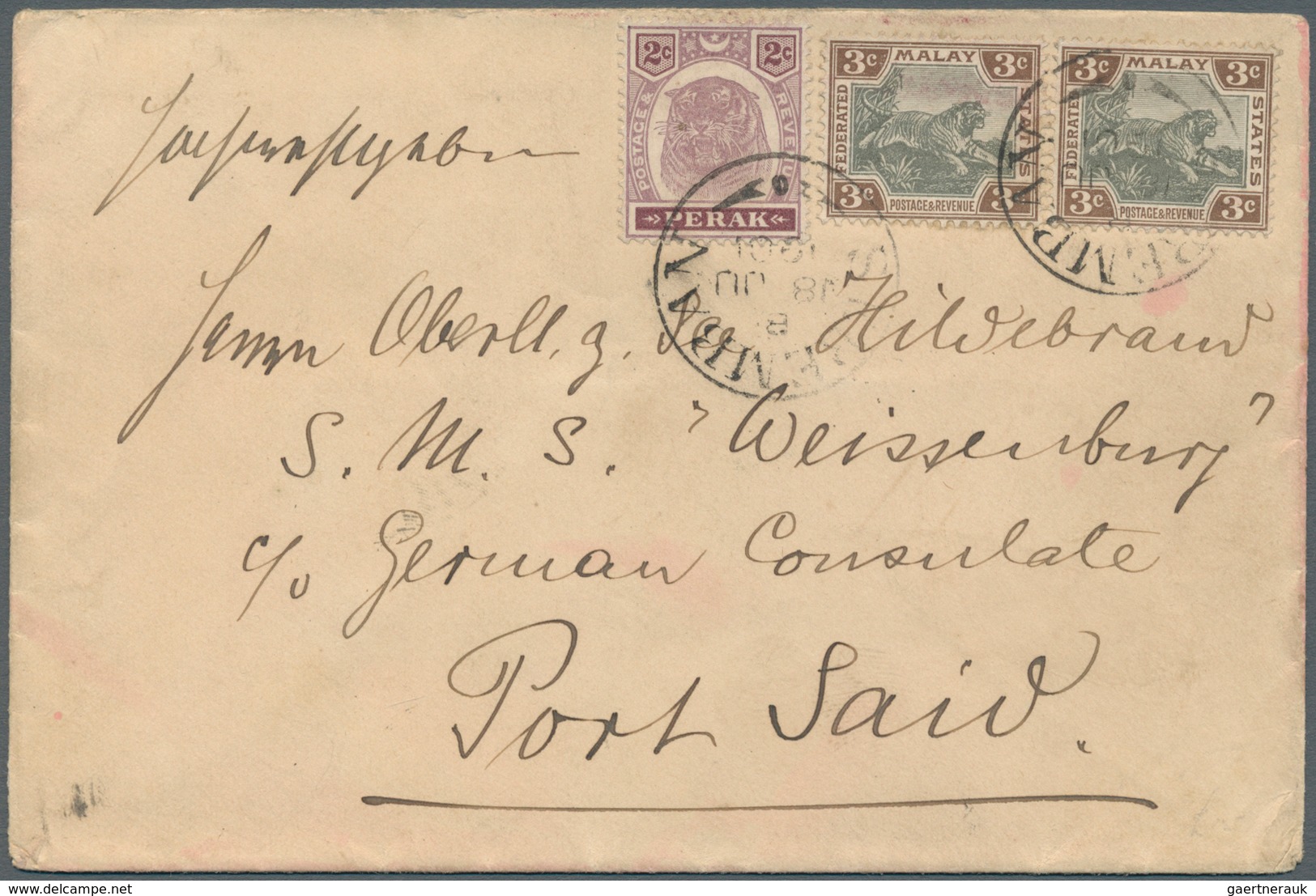 06103 Malaiische Staaten - Negri Sembilan: 1901 Mixed Franking Of F.M.S. 3c. Pair And Perak 2c. Used On Co - Negri Sembilan