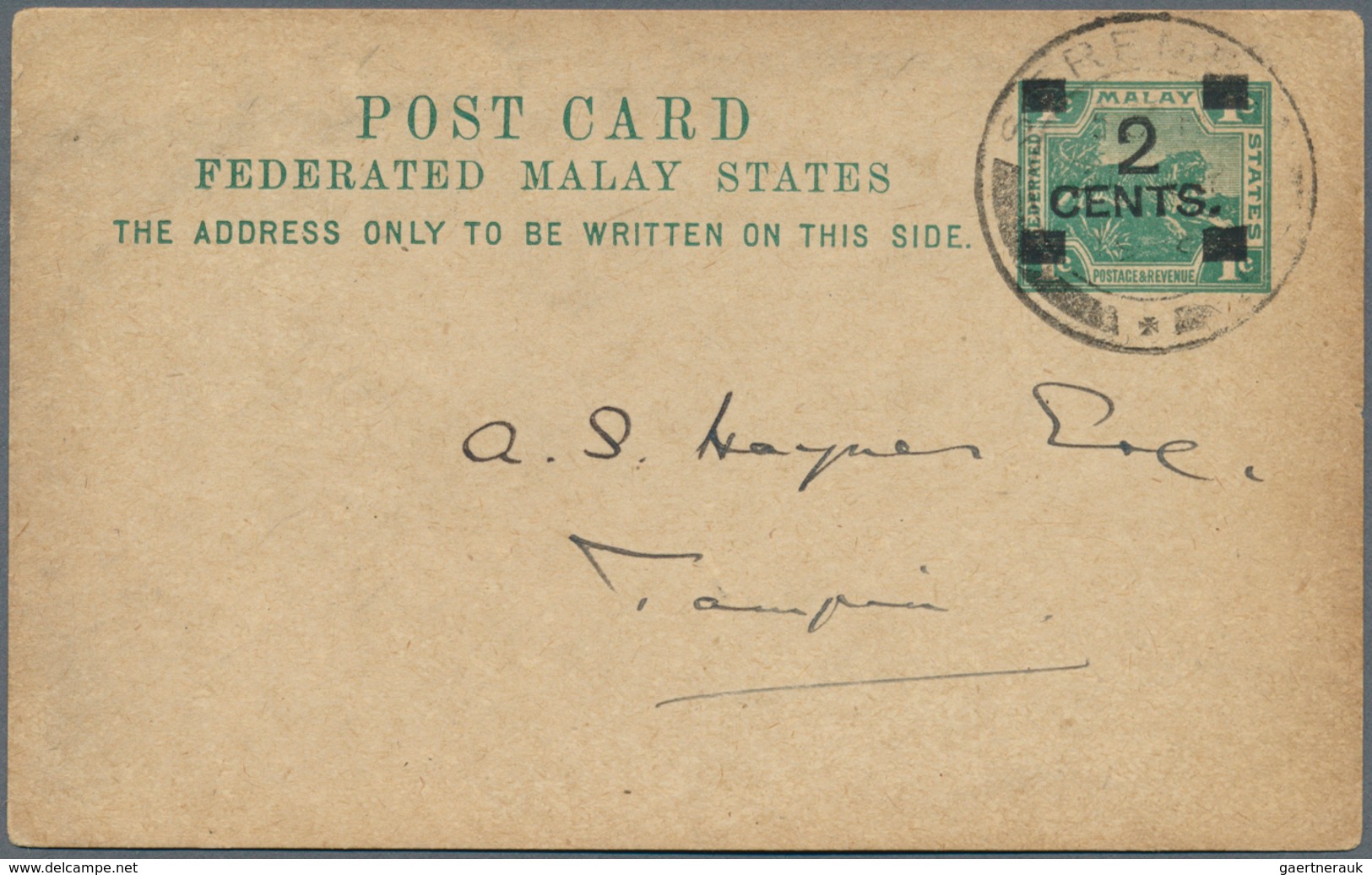 06111 Malaiische Staaten - Negri Sembilan: 1918 (July), Federated Malay States Stat. Postcard Tiger 1c. Su - Negri Sembilan