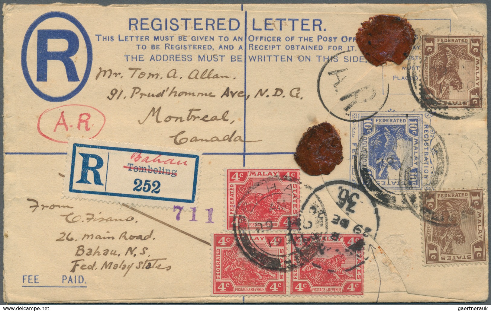 06114 Malaiische Staaten - Negri Sembilan: 1921, Postal Stationery Registered Envelope 10c. Of Fed. Malay - Negri Sembilan