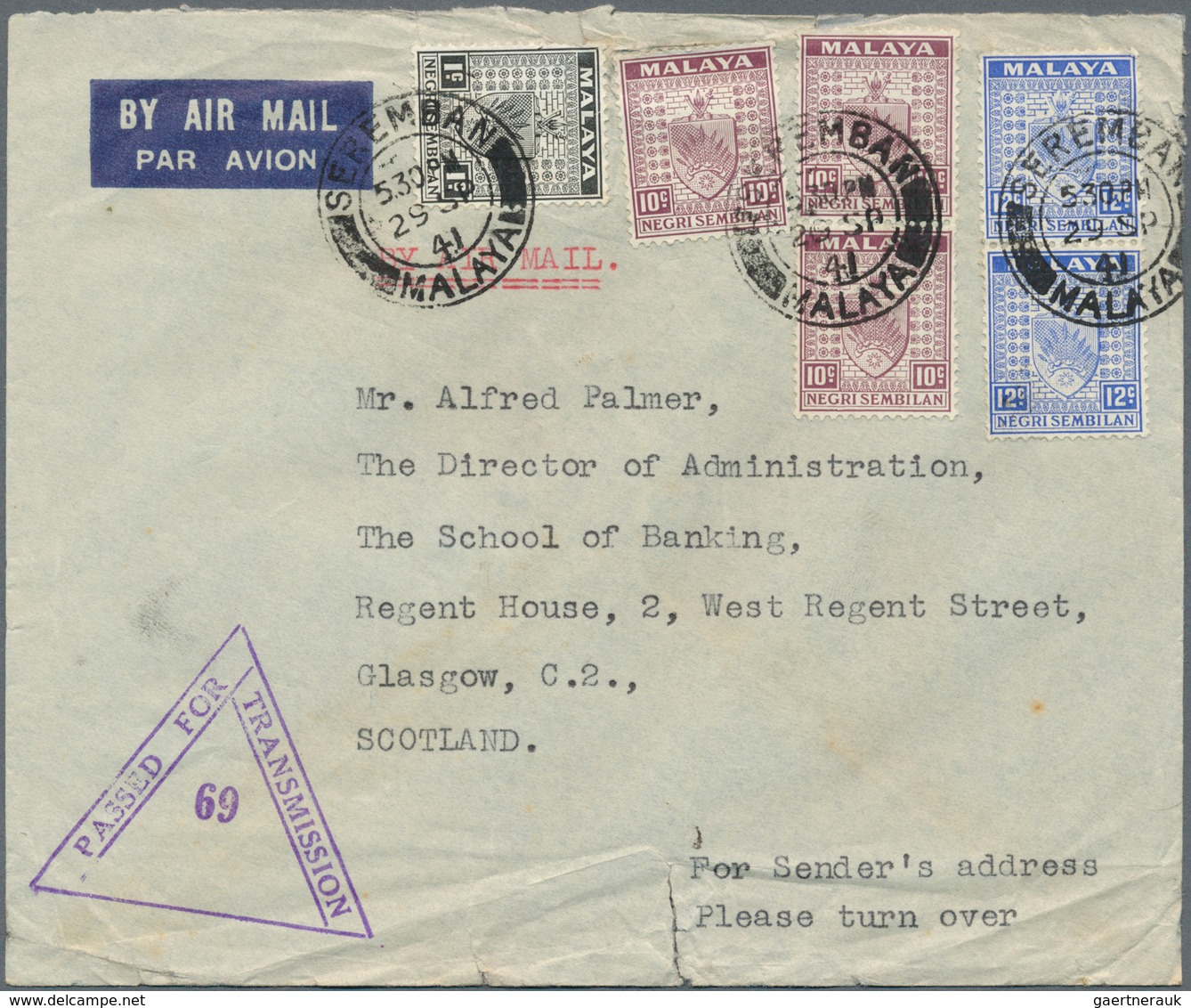 06122 Malaiische Staaten - Negri Sembilan: 1931/1941, SEREMBAN: Six Covers Incl. Three Airmails And One Pi - Negri Sembilan