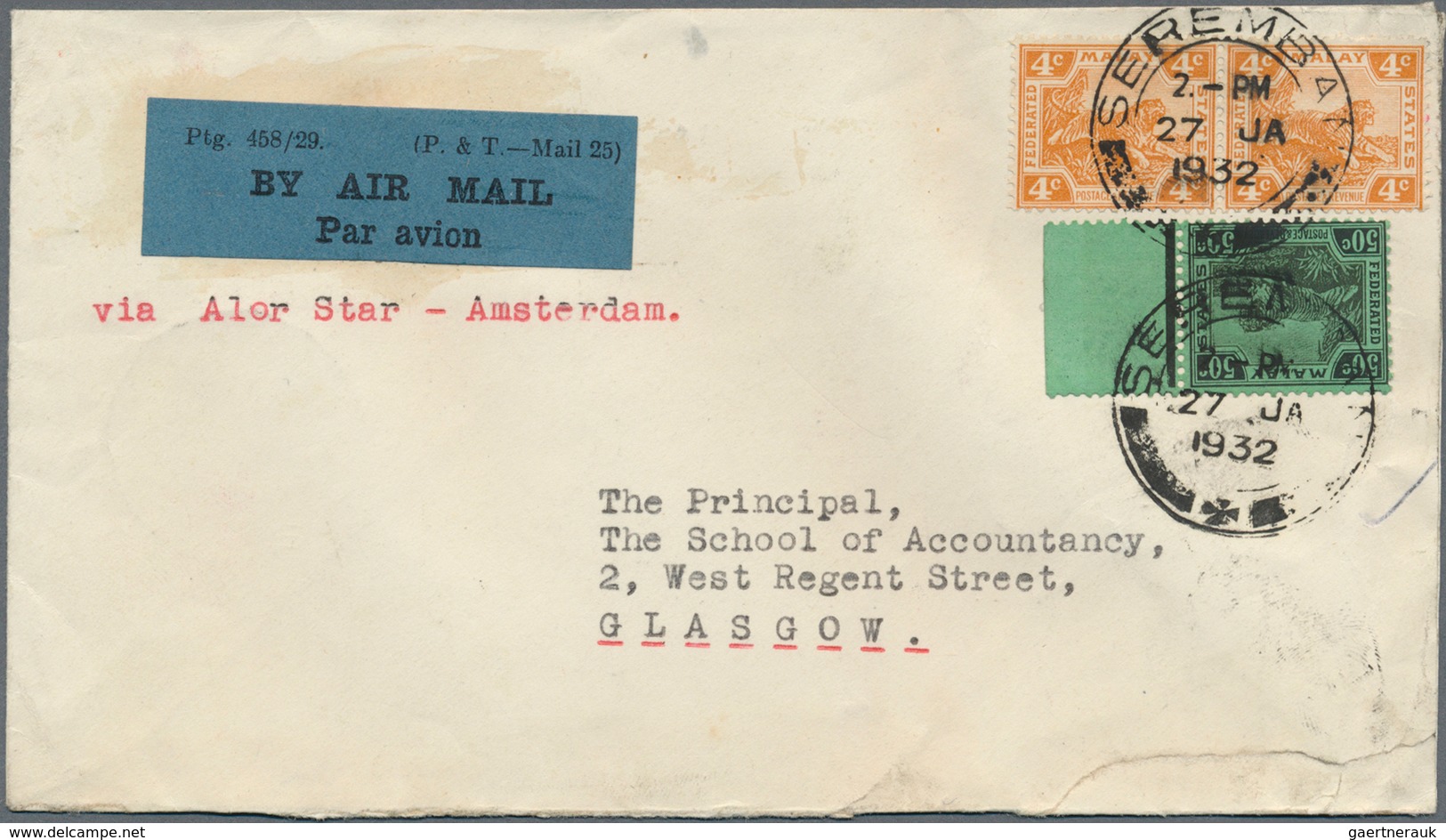 06122 Malaiische Staaten - Negri Sembilan: 1931/1941, SEREMBAN: six covers incl. three airmails and one pi