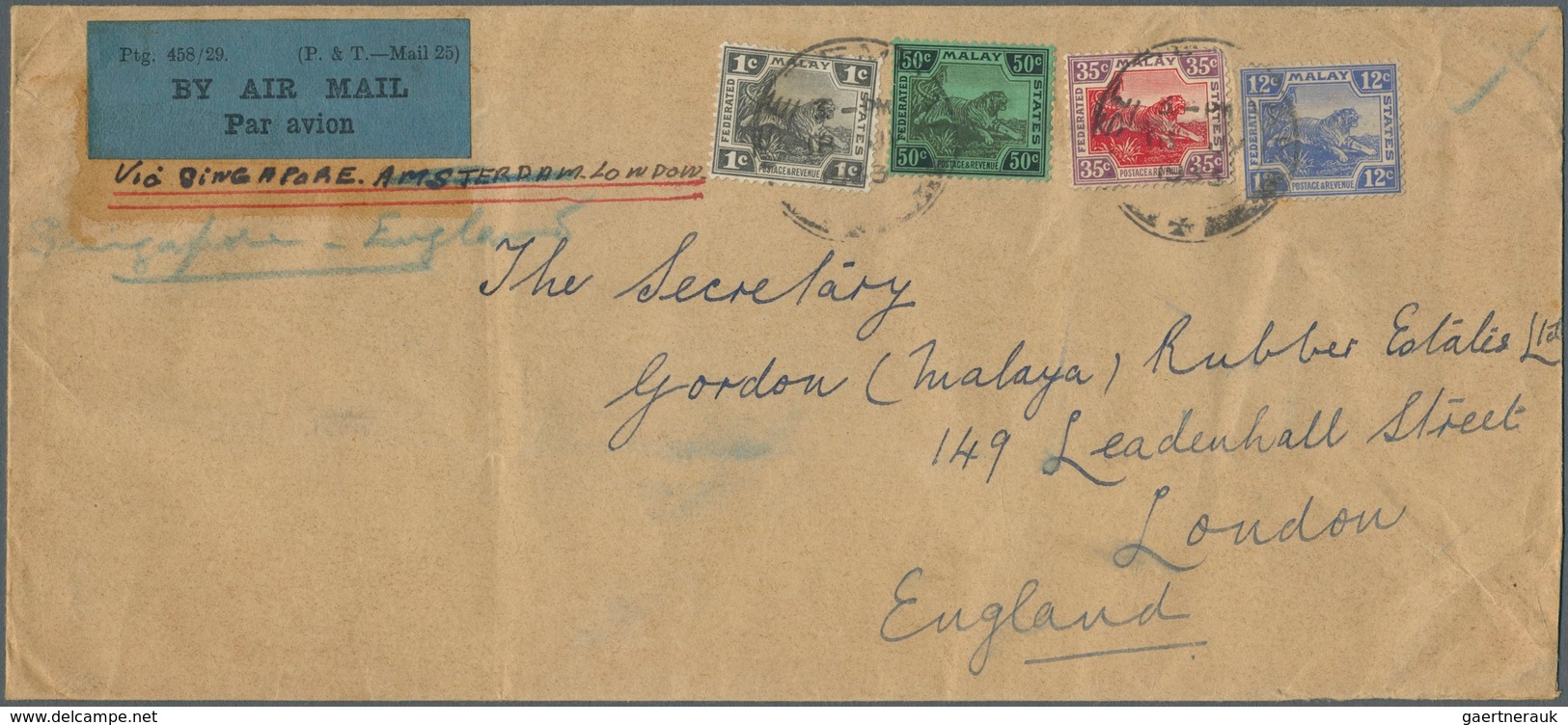 06127 Malaiische Staaten - Negri Sembilan: 1933 Double Rate Airmail Cover From Seremban To London Via Sing - Negri Sembilan