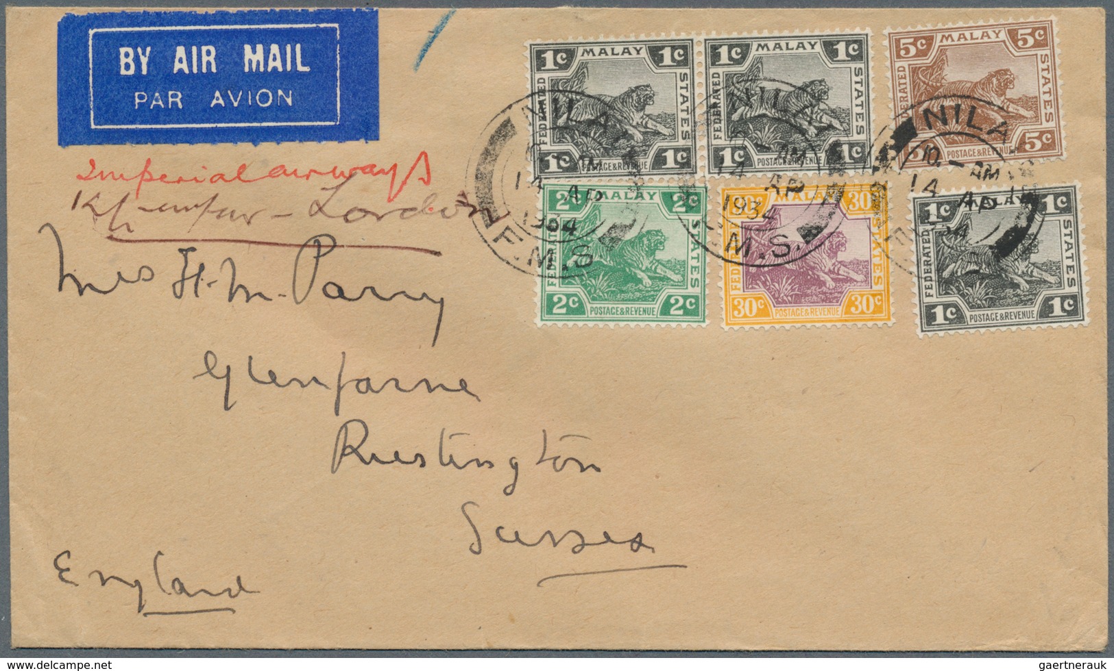 06130 Malaiische Staaten - Negri Sembilan: 1934, NILAI: Federated Malay States Tiger Stamps 30c. Purple/or - Negri Sembilan