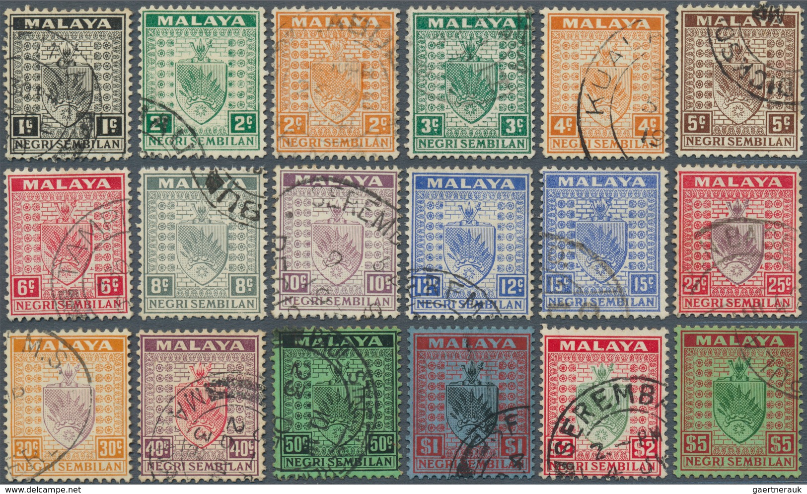 06135 Malaiische Staaten - Negri Sembilan: 1935/1941, Arms Of Negri Sembilan Definitives Part Set Of 18 (m - Negri Sembilan