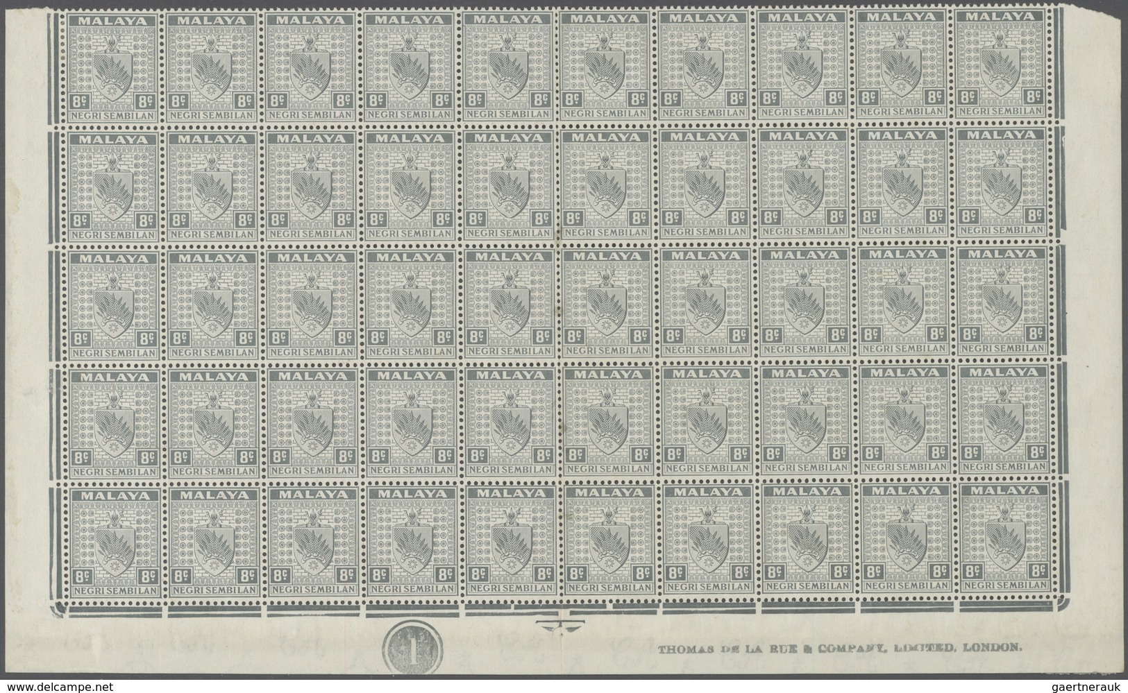 06137 Malaiische Staaten - Negri Sembilan: 1935, 8c. Greyn, Lower Half Of Sheet (vertical Centre Fold With - Negri Sembilan