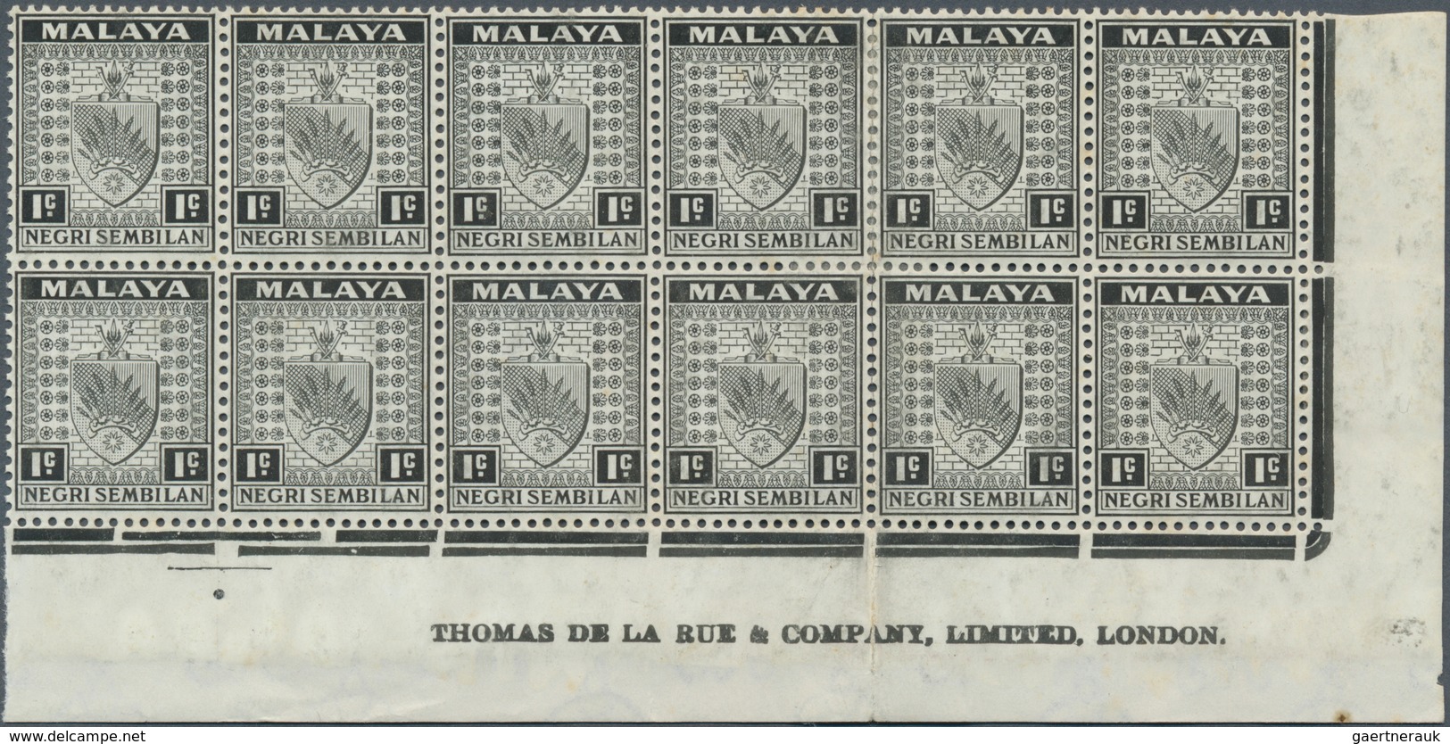 06139 Malaiische Staaten - Negri Sembilan: 1936, 1c. Black, Marginal Block Of Twelve (folded/separated) Fr - Negri Sembilan