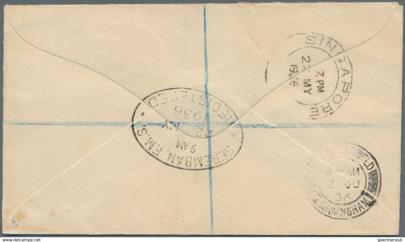 06146 Malaiische Staaten - Negri Sembilan: 1936, $1 Black/red On Blue, Single Franking On Registered Airma - Negri Sembilan