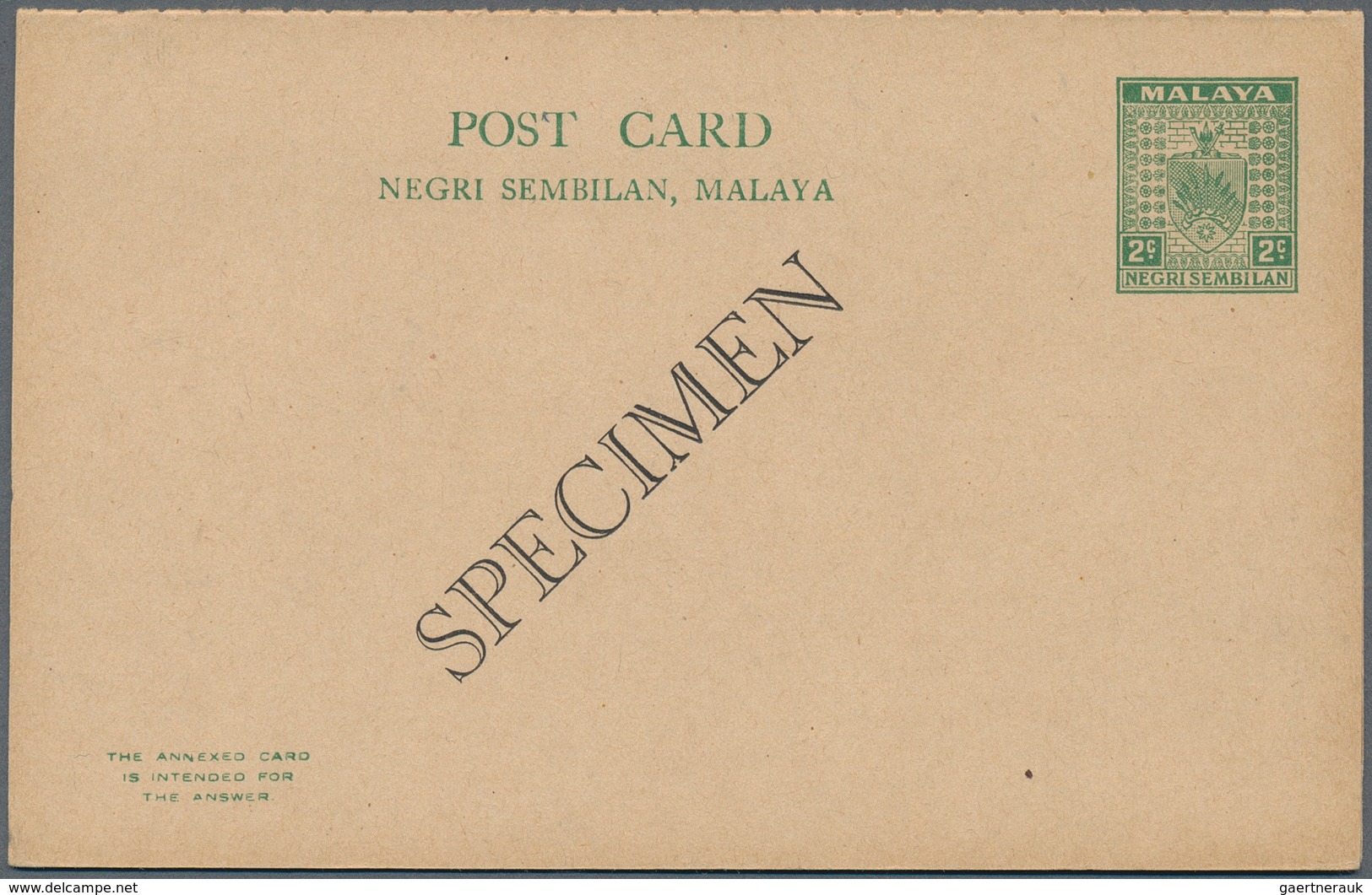 06147 Malaiische Staaten - Negri Sembilan: 1936, 2 C Green Postal Stationery Card And 2 C / 2 C Green Post - Negri Sembilan