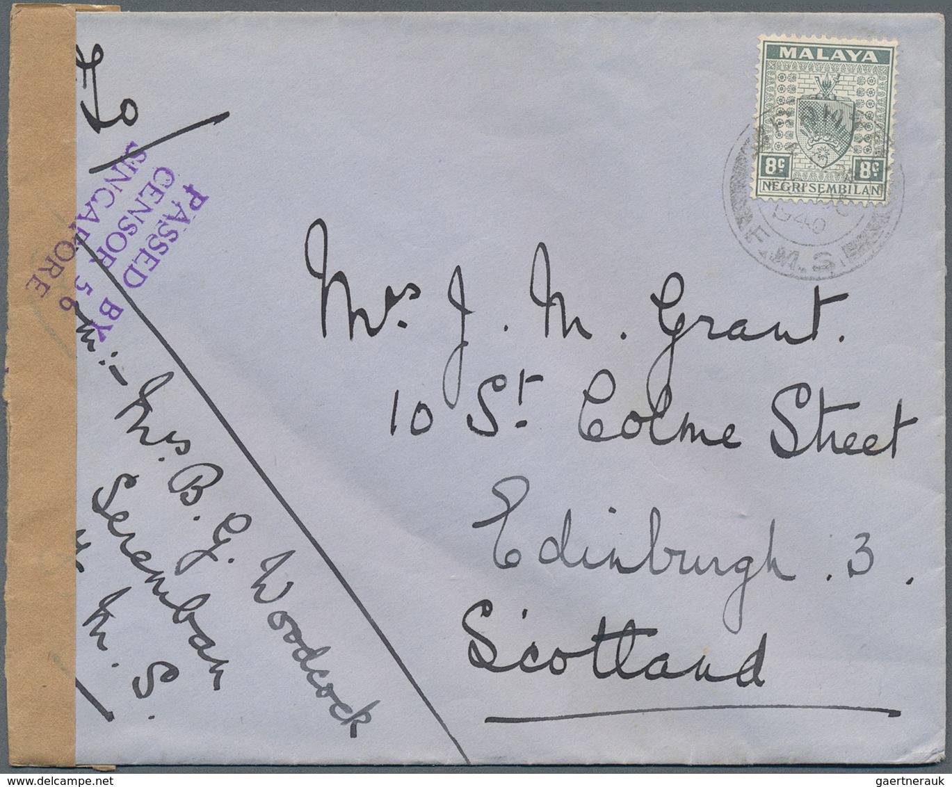 06156 Malaiische Staaten - Negri Sembilan: 1938/1940, Two Commercial Covers Each Bearing Single Coat Of Ar - Negri Sembilan