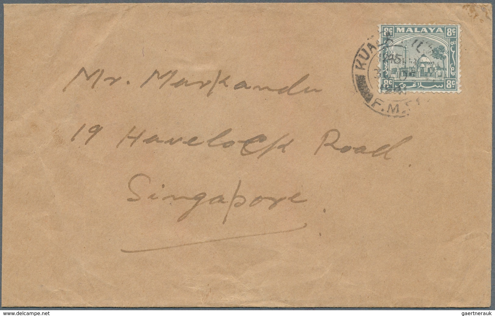 06186 Malaiische Staaten - Negri Sembilan: 1941 (30.12.), Selangor Mosque 8c. Grey Single Use On Cover Fro - Negri Sembilan