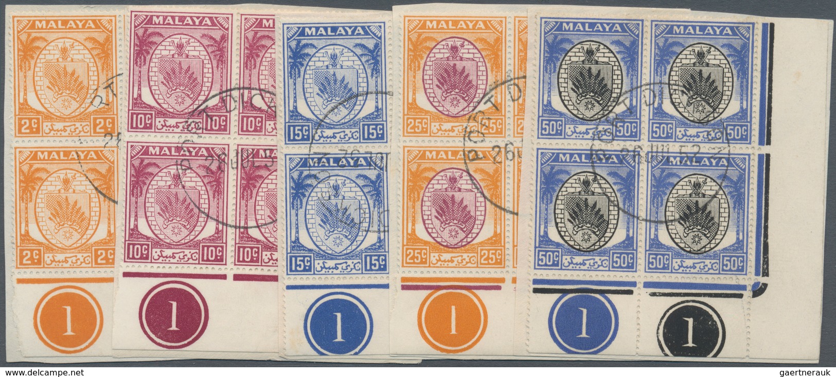 06214 Malaiische Staaten - Negri Sembilan: 1949, Arms Of Negri Sembilan 11 Different Stamps In Blocks Of F - Negri Sembilan