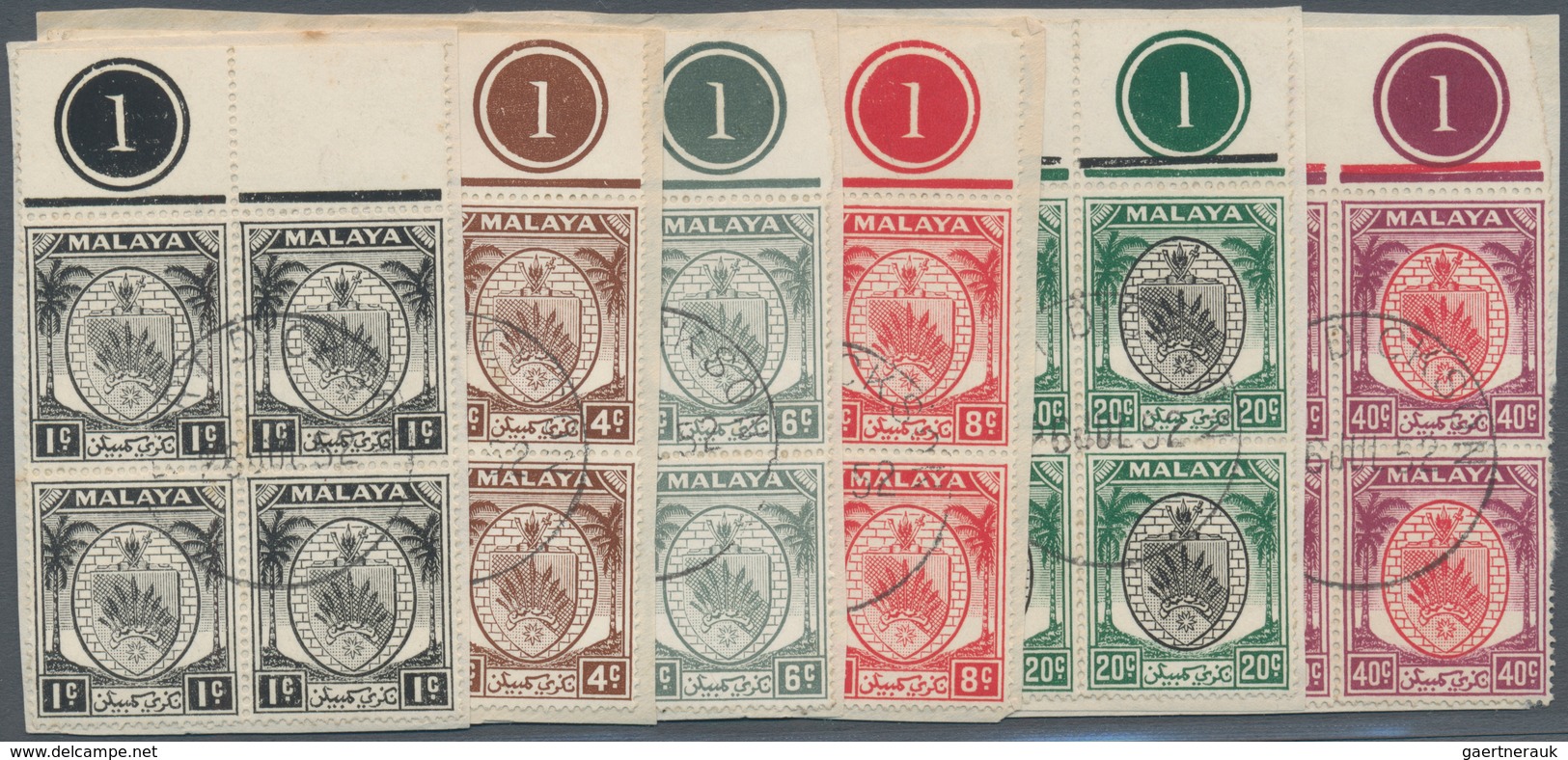 06214 Malaiische Staaten - Negri Sembilan: 1949, Arms Of Negri Sembilan 11 Different Stamps In Blocks Of F - Negri Sembilan