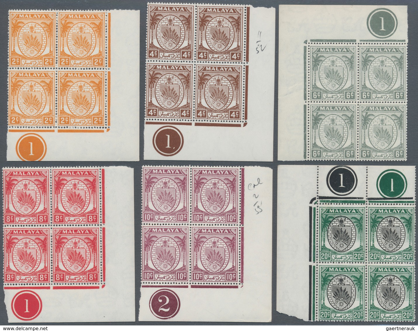 06215 Malaiische Staaten - Negri Sembilan: 1949/1952, Definitives Coat Of Arms, 2c., 4c., 6c. (creasing), - Negri Sembilan