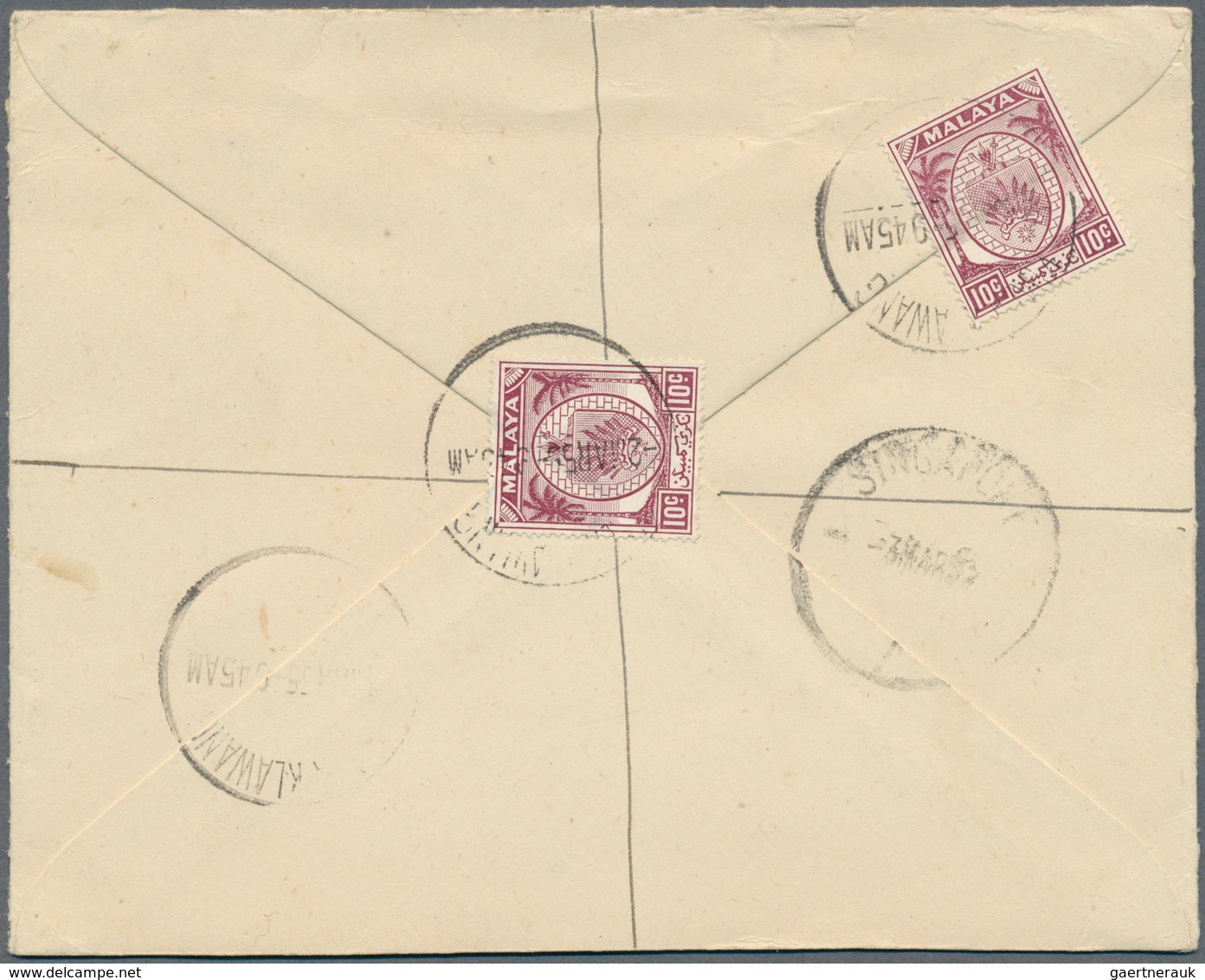 06221 Malaiische Staaten - Negri Sembilan: 1955 (2.3.), Coat Of Arms Stat. Envelope 10c. Embossed Oval Upr - Negri Sembilan