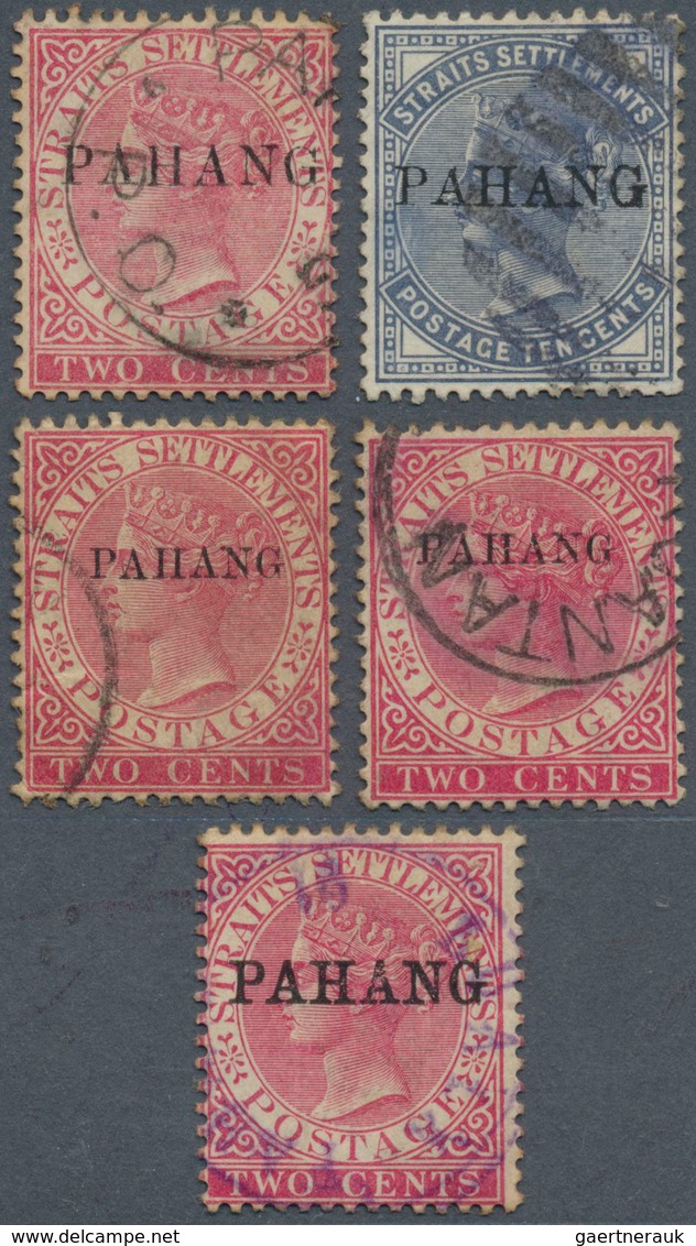 06227 Malaiische Staaten - Pahang: 1889-90 Five Used Stamps Including 1889 2c. Rose And 10c. Slate Optd. T - Pahang