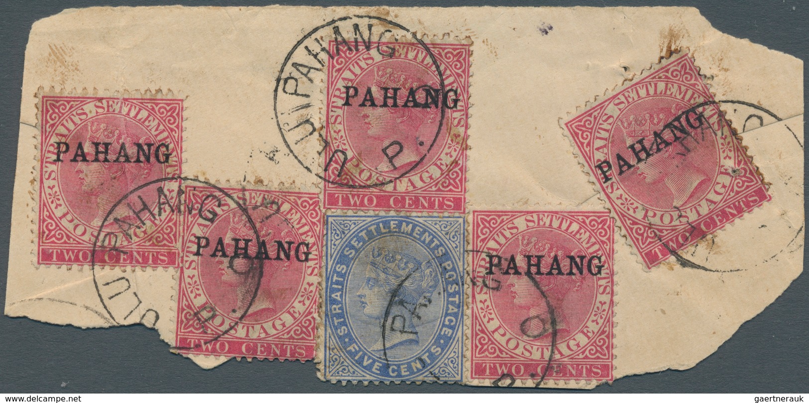 06229 Malaiische Staaten - Pahang: 1890 "ULU PAHANG": Top Part Of A Cover Bearing Five Singles Of PAHANG O - Pahang