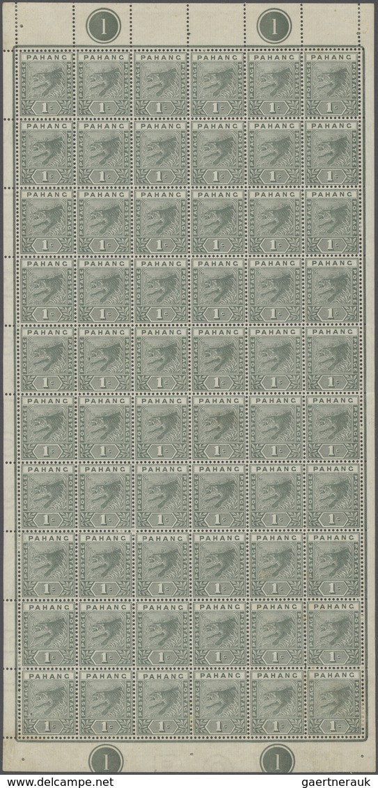 06235 Malaiische Staaten - Pahang: 1895, Tiger Stamp 1c. Green Half Sheet Of 60 Incl. Margins With Control - Pahang