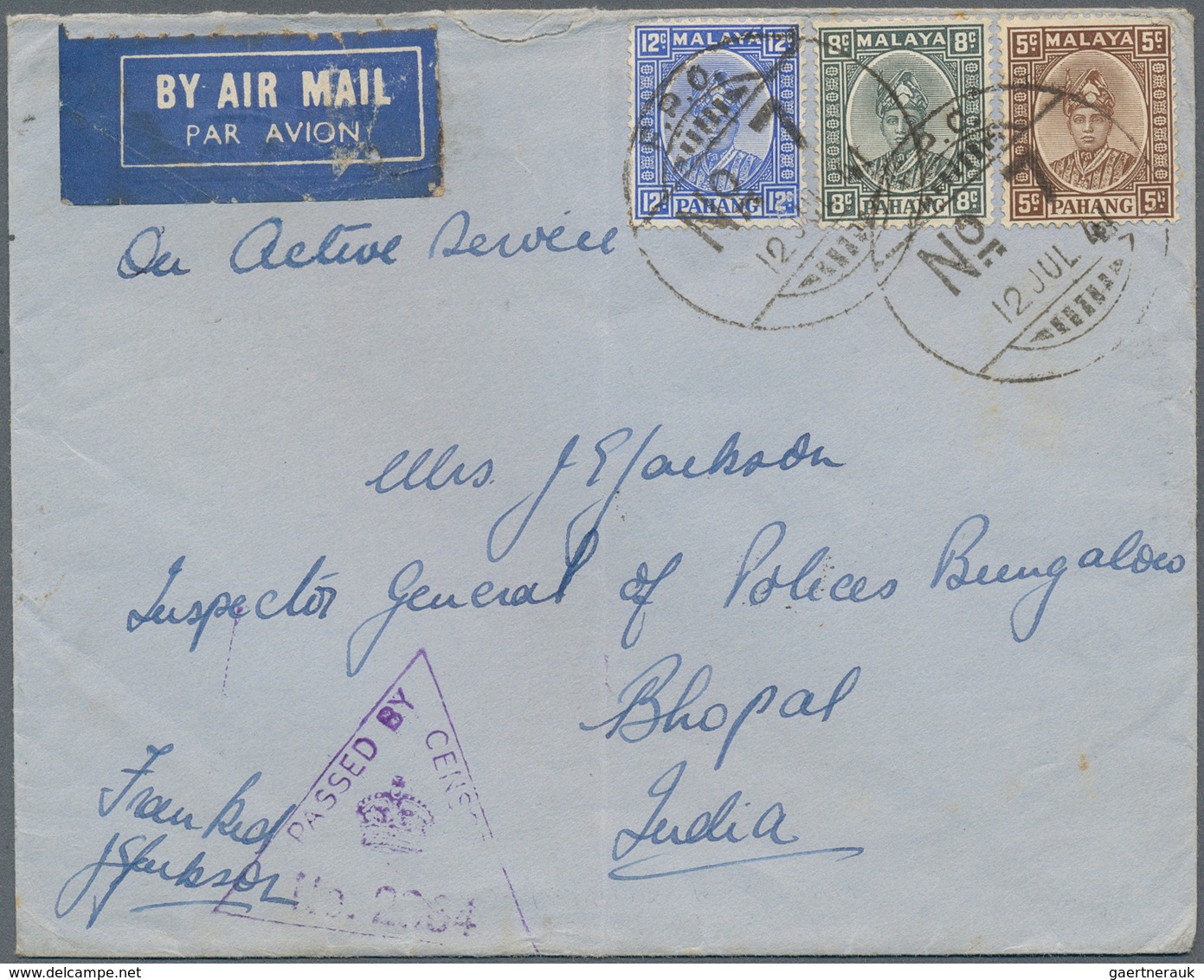 06272 Malaiische Staaten - Pahang: 1941 (12.7.), Sultan Sir Abu Bakar 12c. Ultramarine, 8c. Grey And 5c. B - Pahang