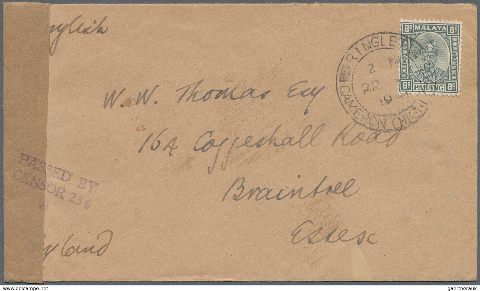 06273 Malaiische Staaten - Pahang: 1941, 8 C Grey, Single Franking On Cover With Double Circle Dater RINGL - Pahang