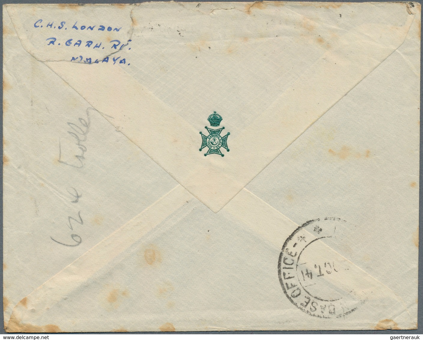 06280 Malaiische Staaten - Pahang: 1941 (9.10.), Airmail Cover Endorsed 'via Air Throughout' Bearing Sulta - Pahang