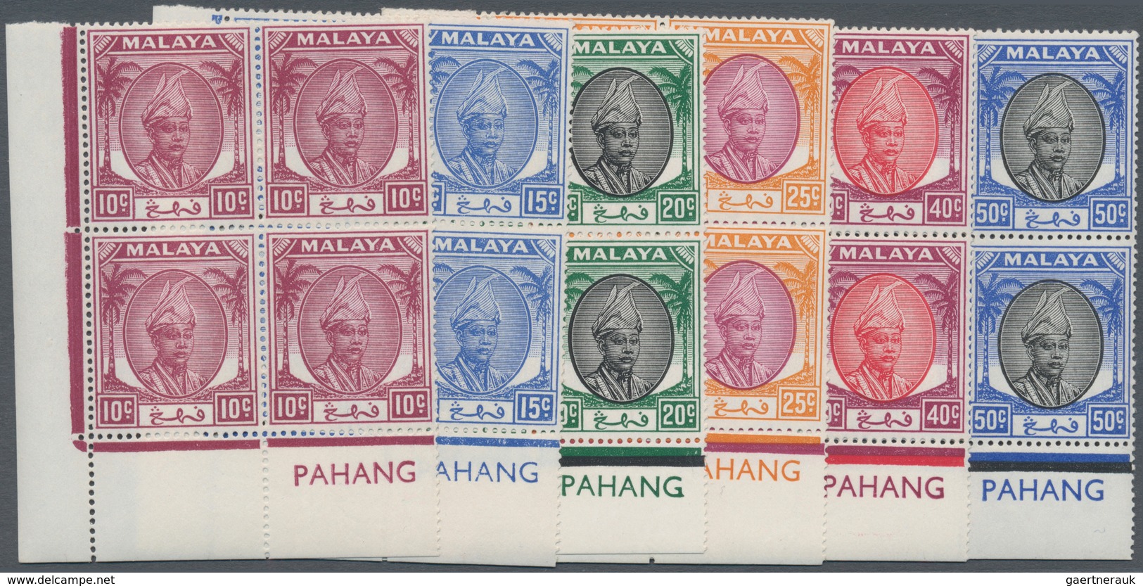 06305 Malaiische Staaten - Pahang: 1950, Sultan Sir Abu Bakar Complete Original Set Of 15 In Blocks Of Fou - Pahang