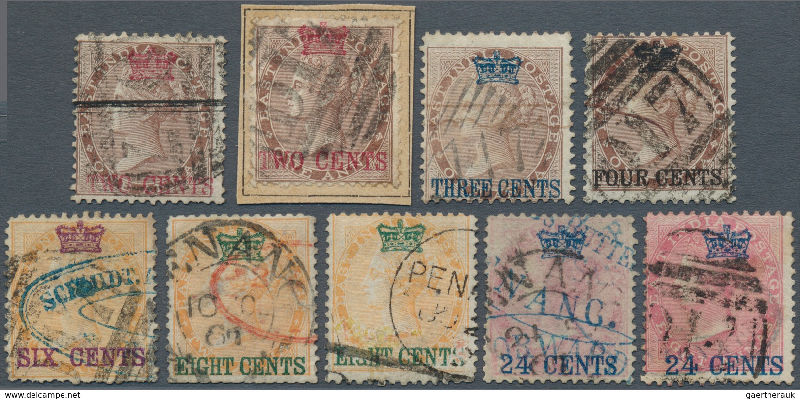 06322 Malaiische Staaten - Penang: 1867, Group Of Nine Overprinted Stamps Of Straits Settlement Used In Pe - Penang