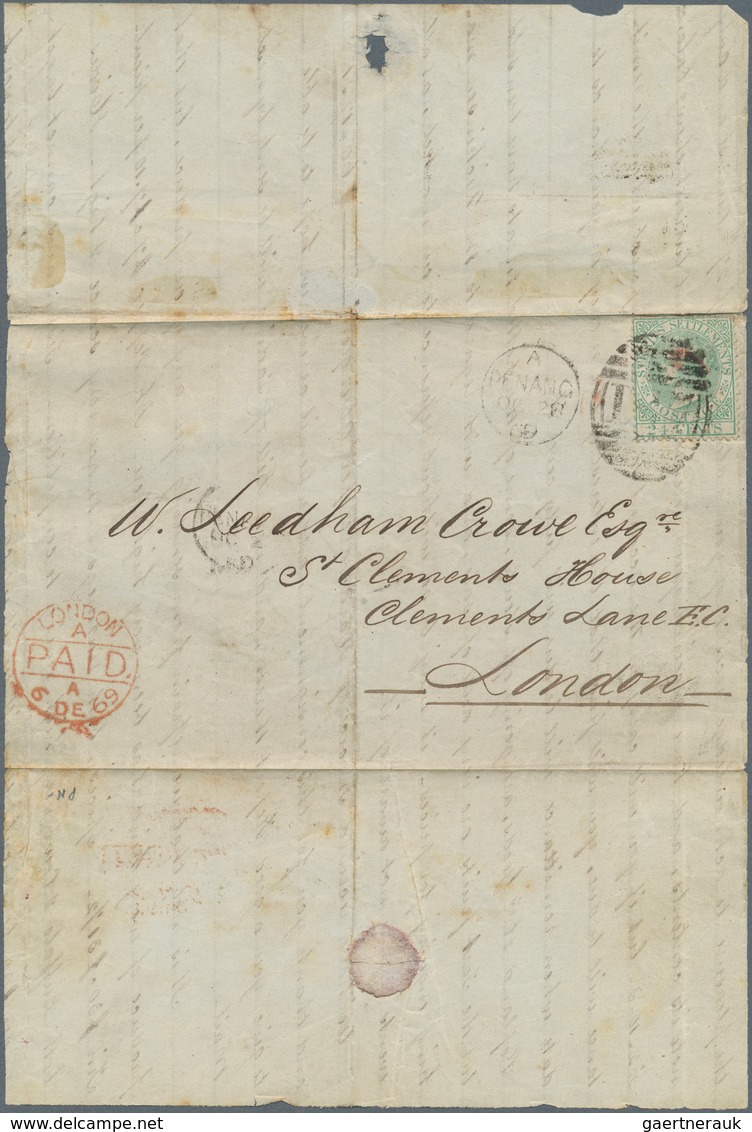 06324 Malaiische Staaten - Penang: 1869 Large Part Letter To London Franked By Straits Settlements 1867 24 - Penang