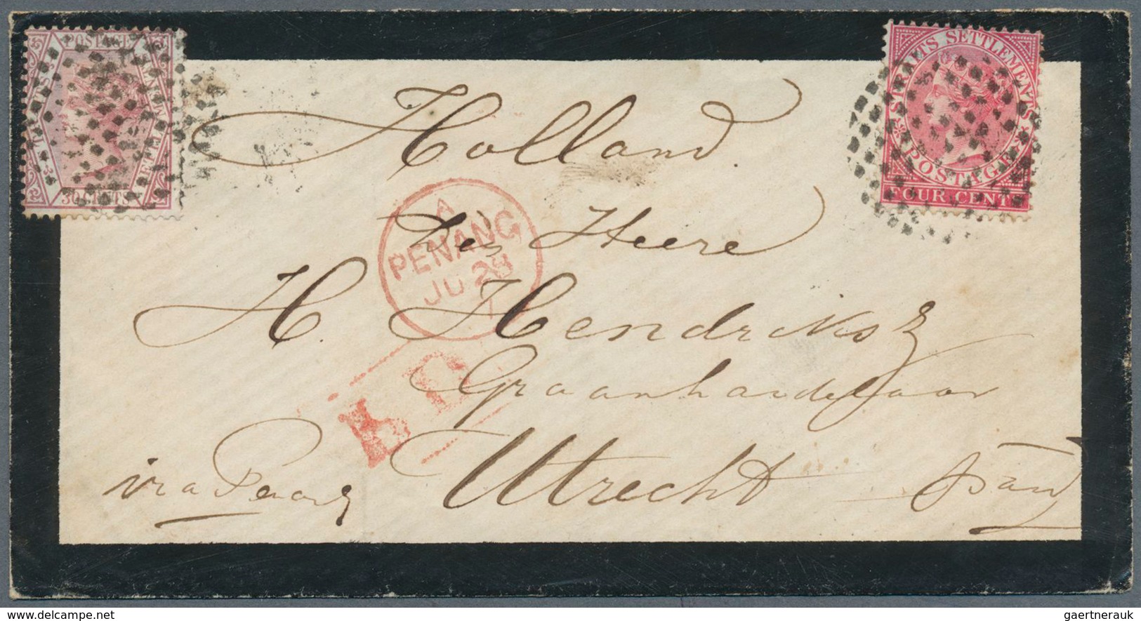 06325A Malaiische Staaten - Penang: 1875, Mourning Cover Sent From PENANG Franked With 4 And 30 Cenr QV To - Penang