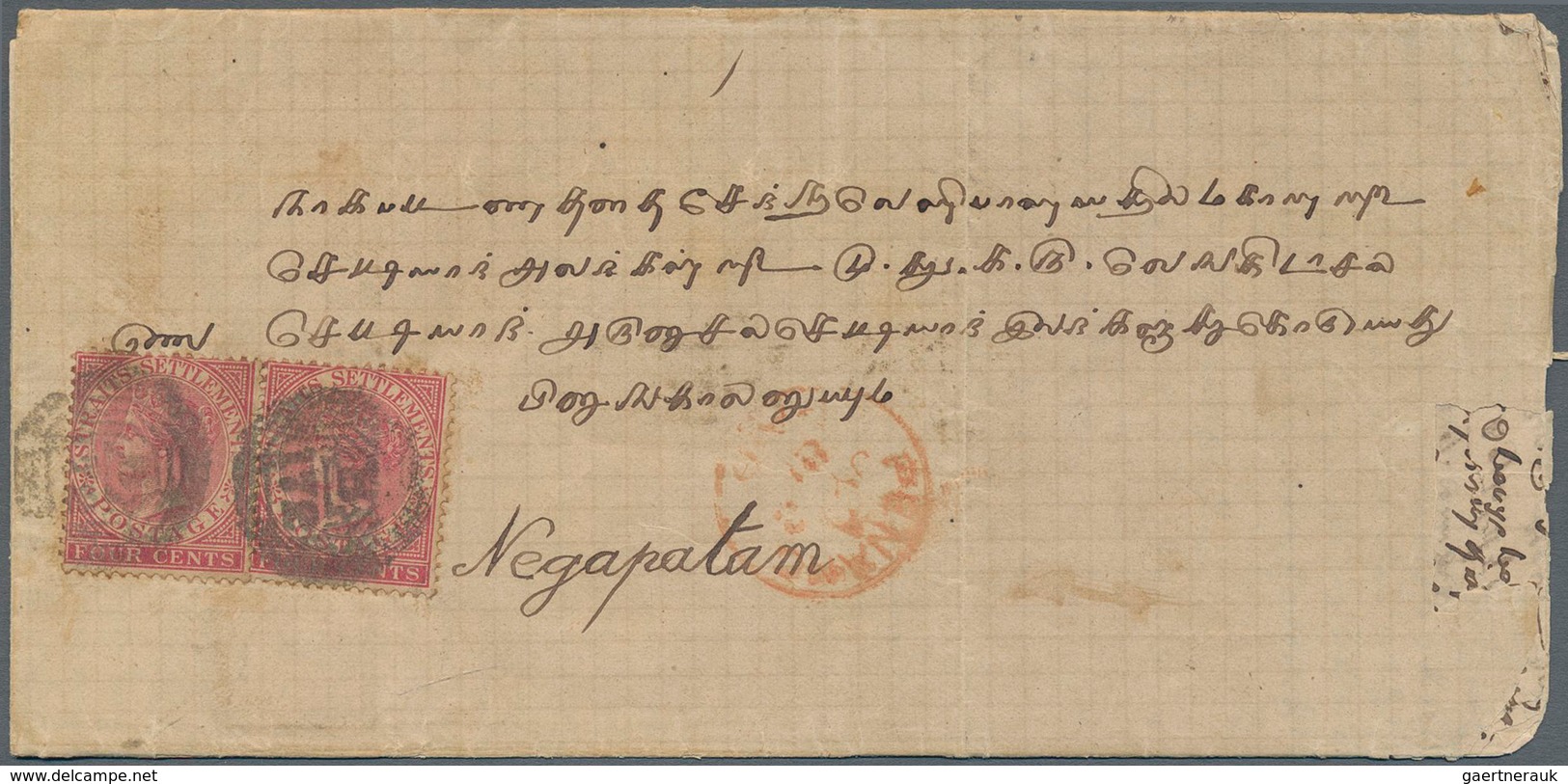 06329 Malaiische Staaten - Penang: 1881 Folded Letter From Penang To Negapatam, India Franked By Two Singl - Penang