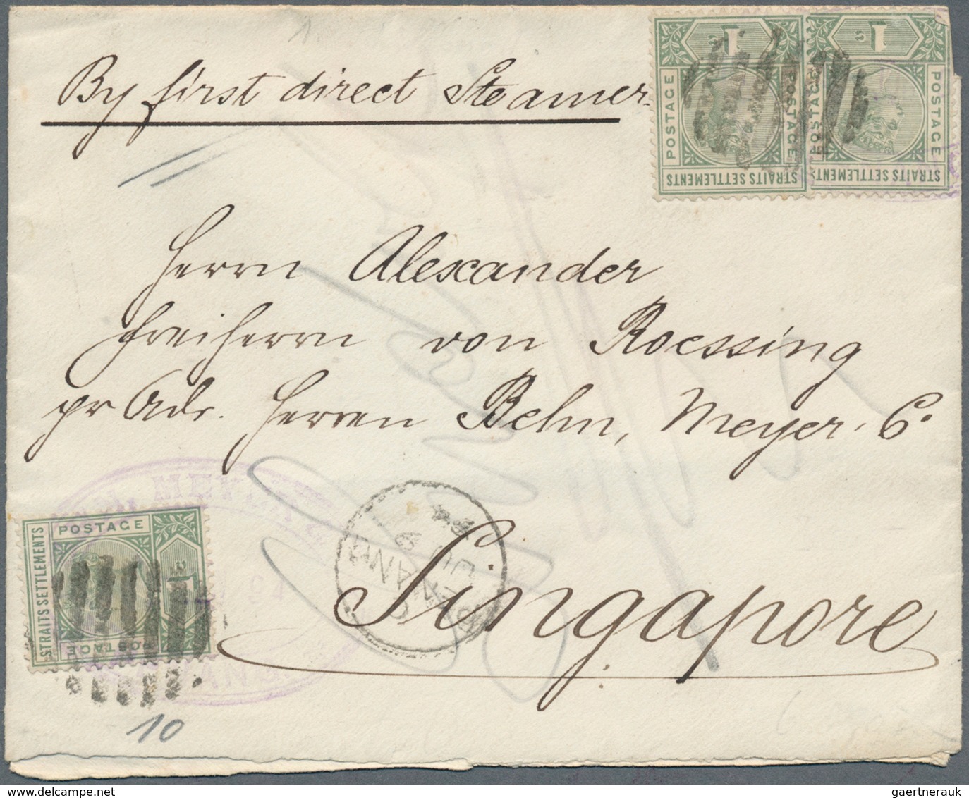 06340 Malaiische Staaten - Penang: 1894 (9.6.), Straits Settlements QV. 1c. Green Three Singles Used On Co - Penang