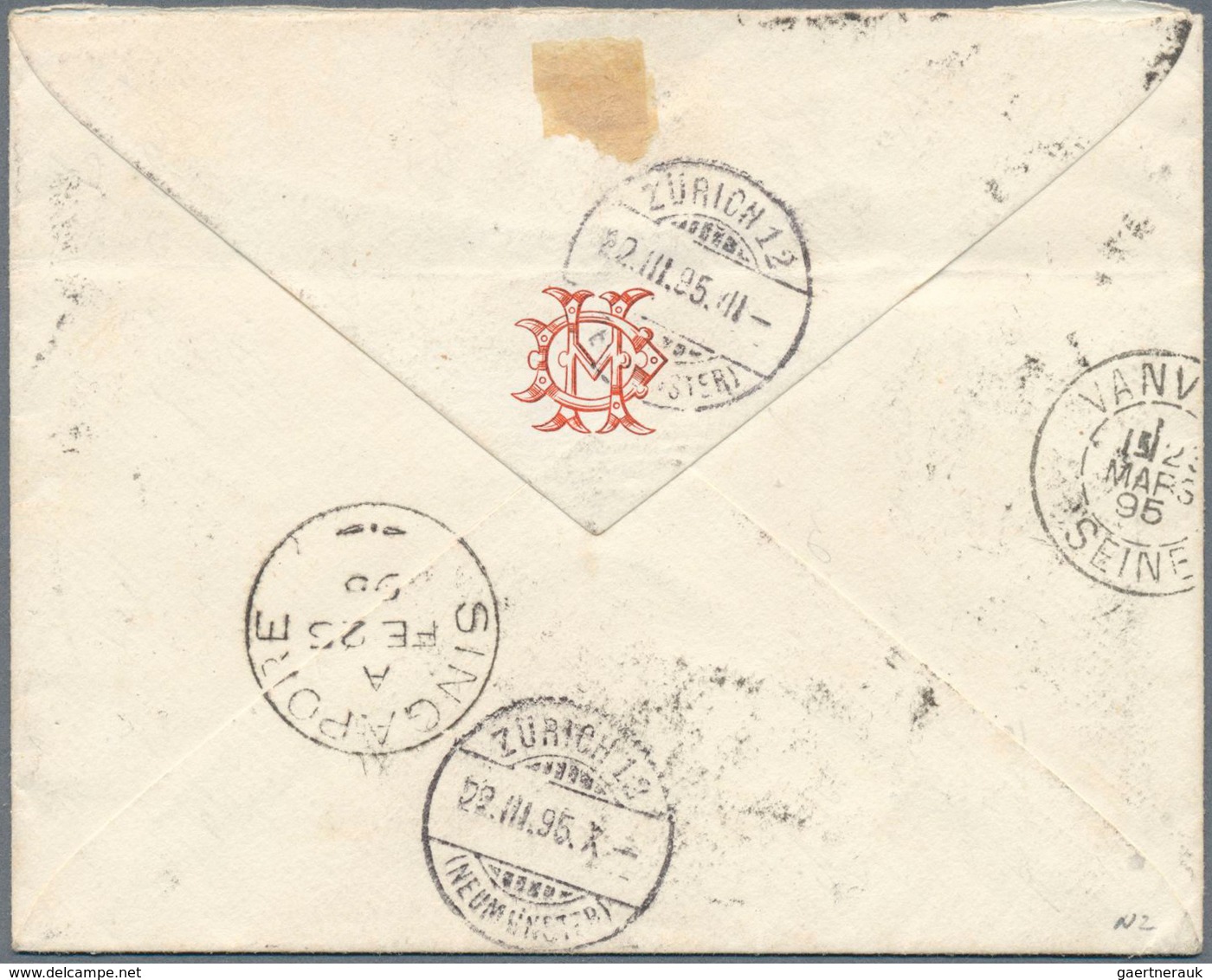 06341 Malaiische Staaten - Penang: 1895, 8c. Orange On Cover From "PENANG FE 23 95" To Zurich/Switzerland, - Penang